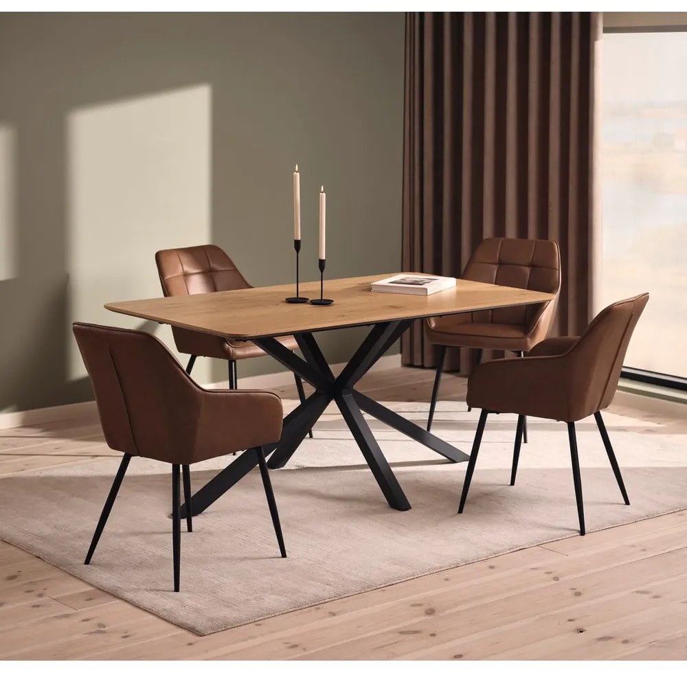 Brązowe krzesła z imitacji skóry z podłokietnikami zestaw 2 szt. Nolan Square – Unique Furniture