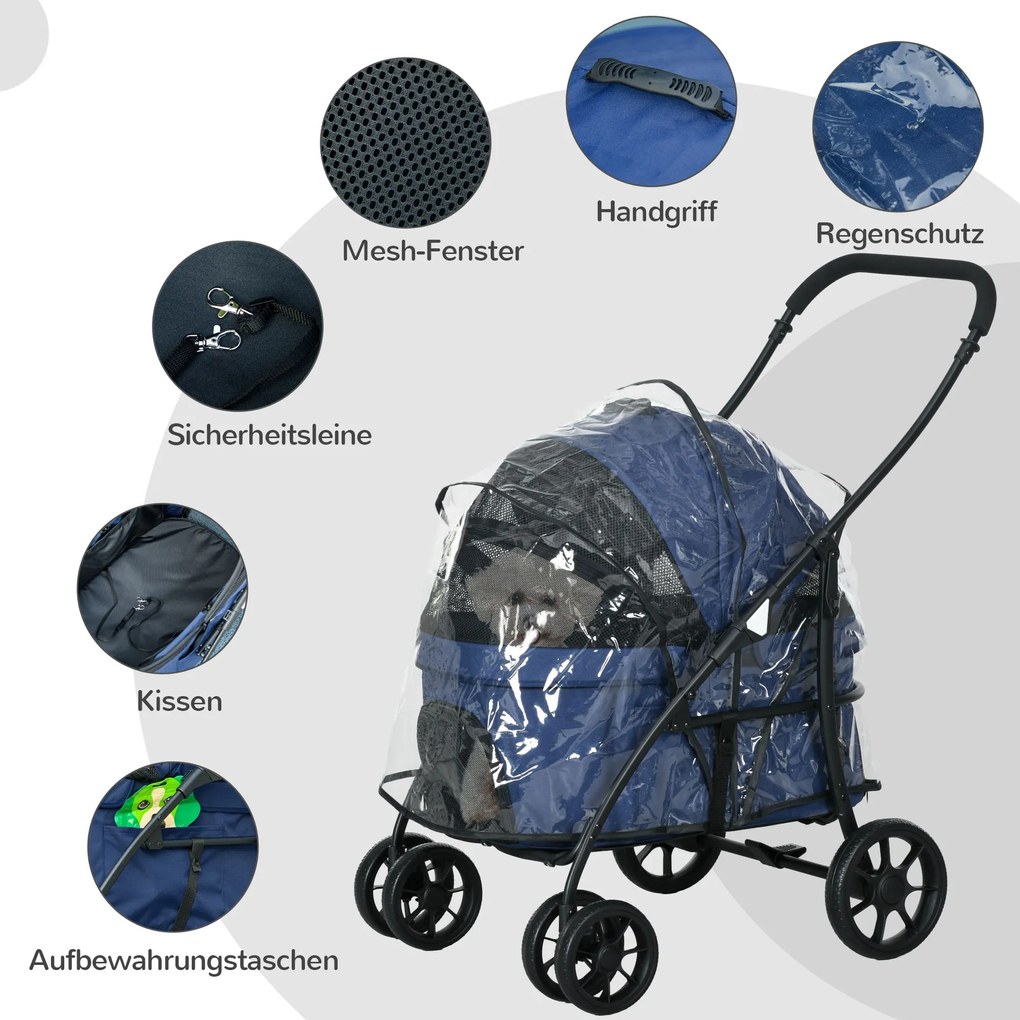 Outsunny Wózek dla Psa Składany Osłona Przeciwdeszczowa Granatowy | Aosom PL