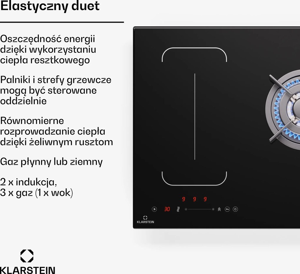 Klarstein Multichef 90cm Płyta kombinowana 5 stref gotowania Czarny