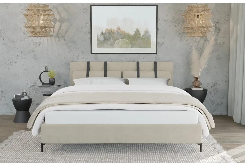Beżowe tapicerowane łóżko ze stelażem 90x200 cm Tulsa – Ropez