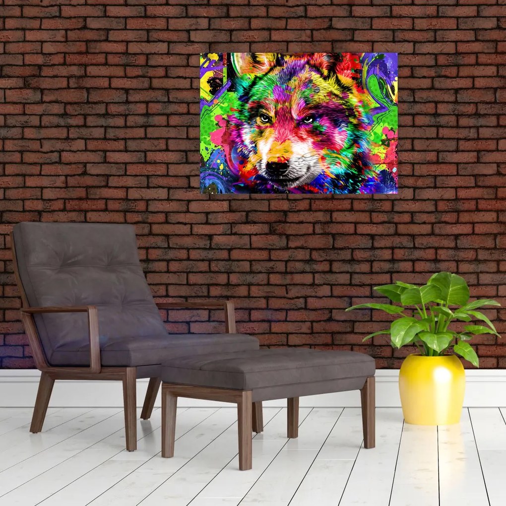 Obraz na szkle - Wilk z graffiti (70x50 cm)
