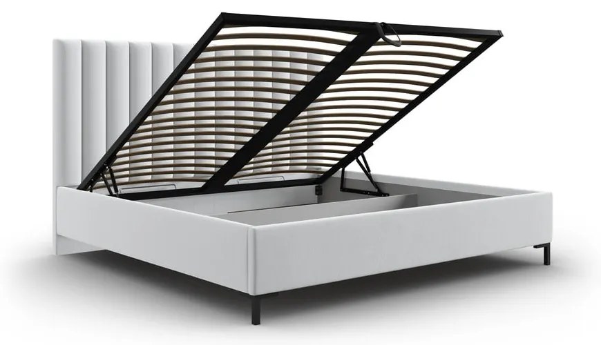 Jasnoszare tapicerowane łóżko dwuosobowe ze schowkiem i stelażem 140x200 cm Casey – Mazzini Beds