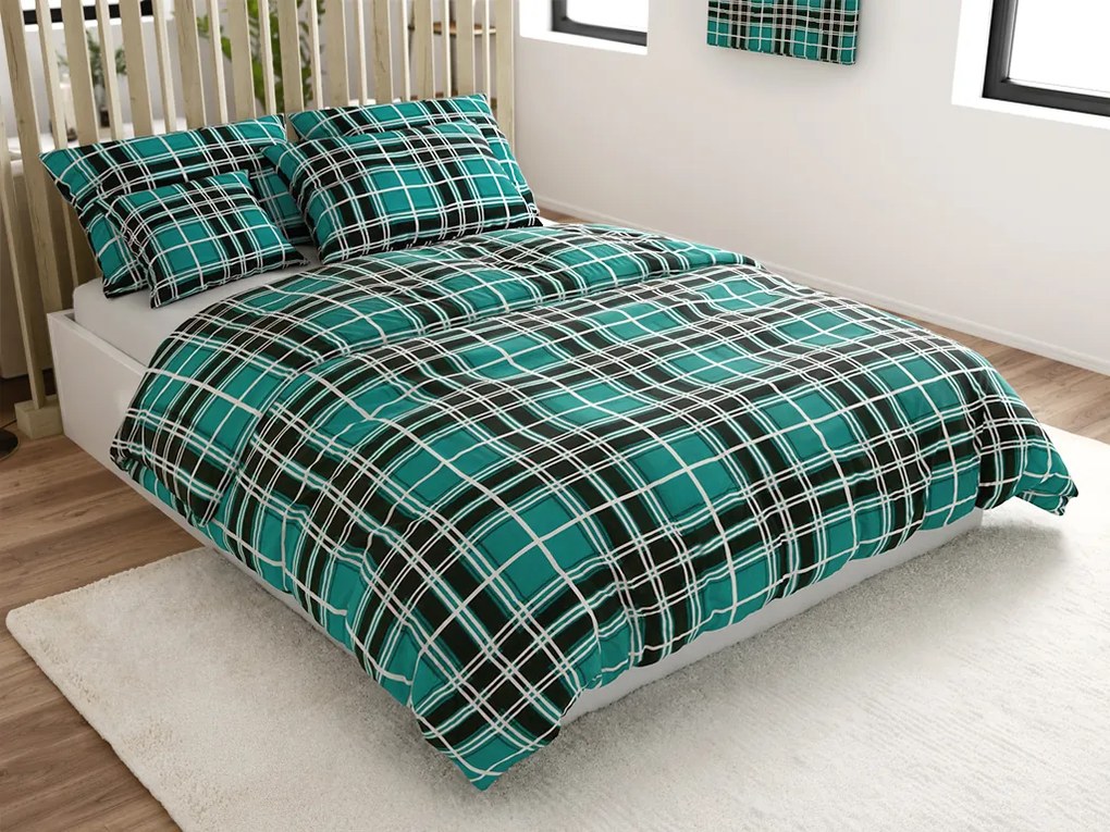 PrzytulneMieszkanie.pl PrzytulneMieszkanie.pl Flanelowa pościel KOSTKA zielona Rozmiar pościeli: 2 szt 70 x 90 cm | 200 x 220 cm