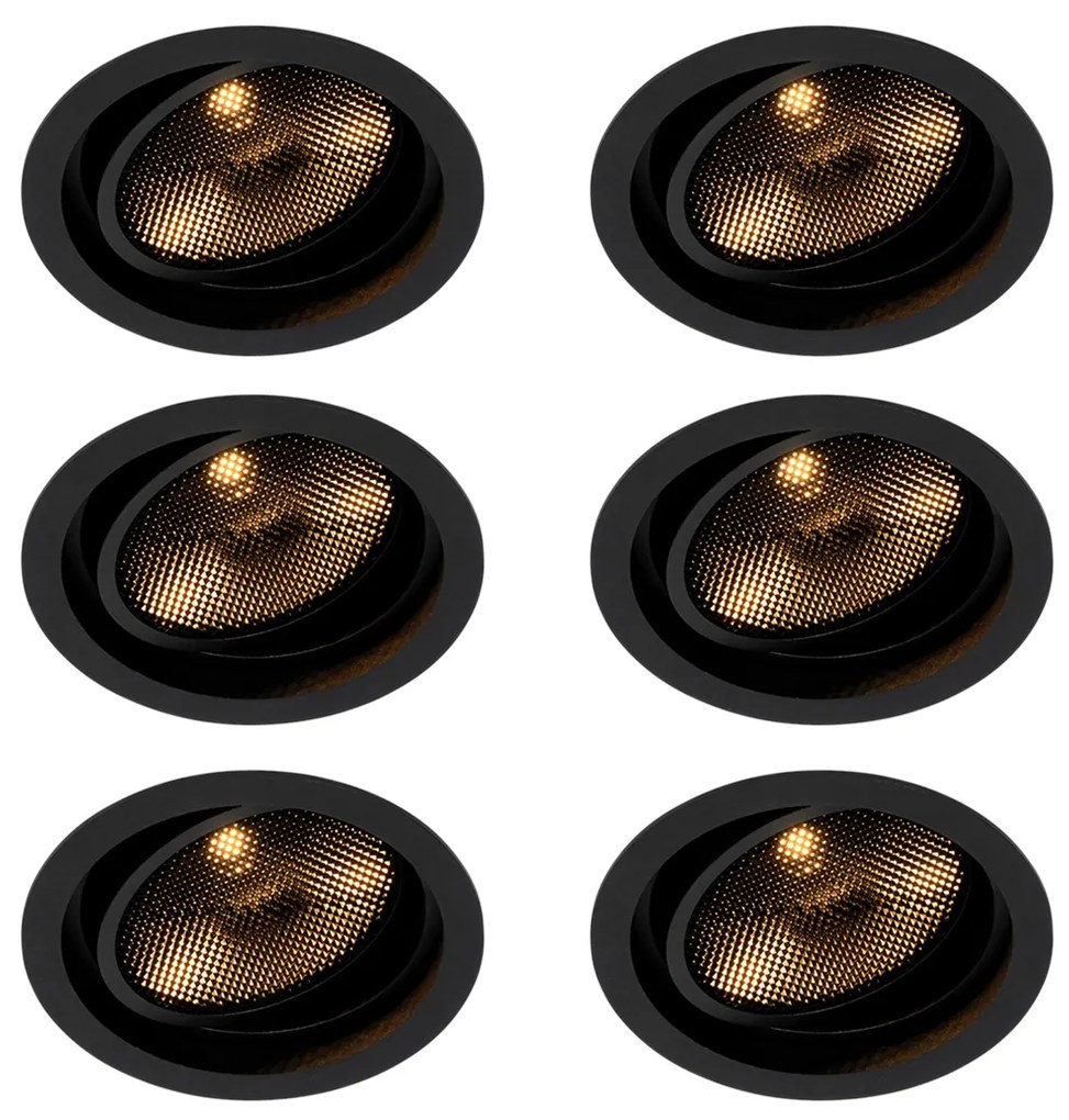 Zestaw 6 nowoczesnych czarnych regulowanych reflektorów wpuszczanych - Coop 111 Honey
