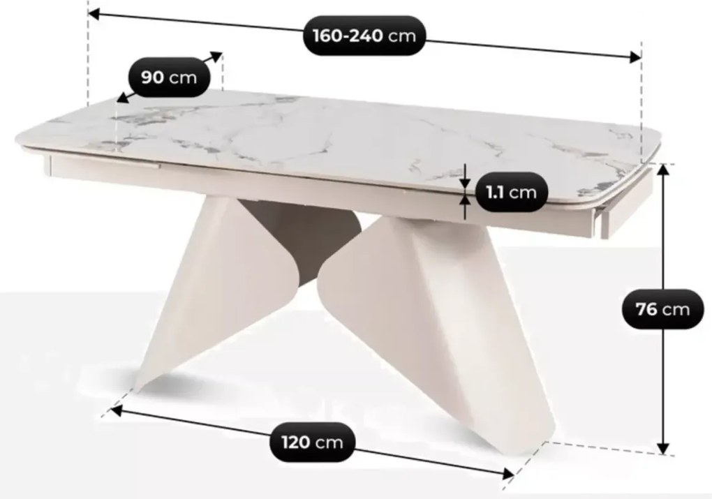 Stół rozkładany ceramiczny Daisy 160–240/90 cm do jadalni, nowoczesny