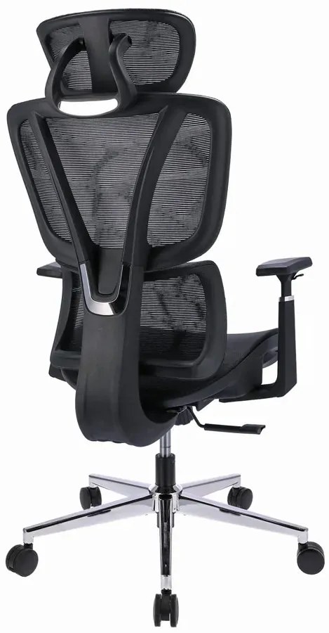 Czarny ergonomiczny fotel biurowy z zagłówkiem i podłokietnikami M3-F86
