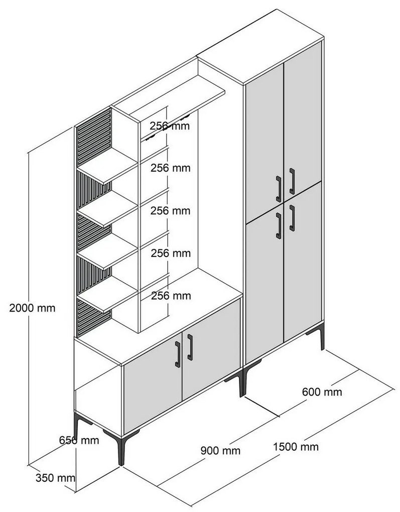 Wieszak z półką na buty, półkami i szafką Viyana Walnut and White