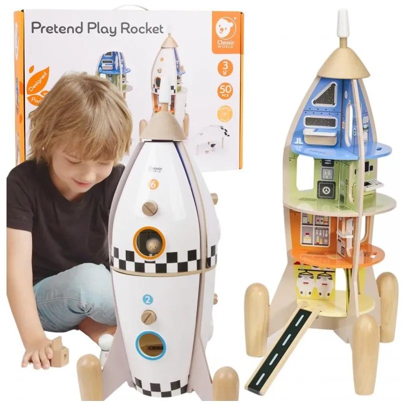 Classic world drewniana rakieta domek dla dzieci + figurki akc.