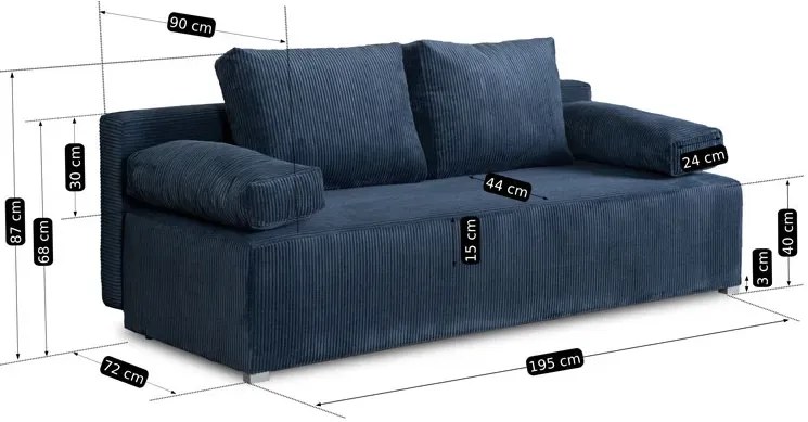 Granatowa sztruksowa sofa rozkładana - Arna