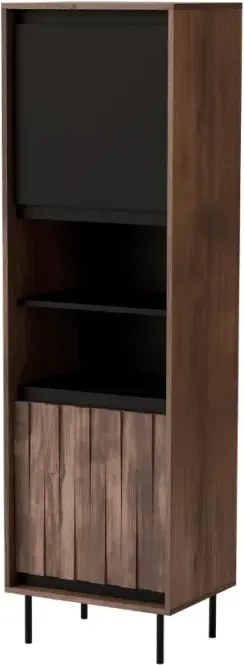 Witryna Madera W-1 – nowoczesna witryna orzechowa z czarnymi akcentami, elegancja i funkcjonalność w Twoim salonie
