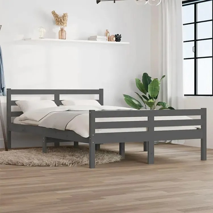 Dwuosobowe szare łóżko z drewna 160x200 - Fenso 6X