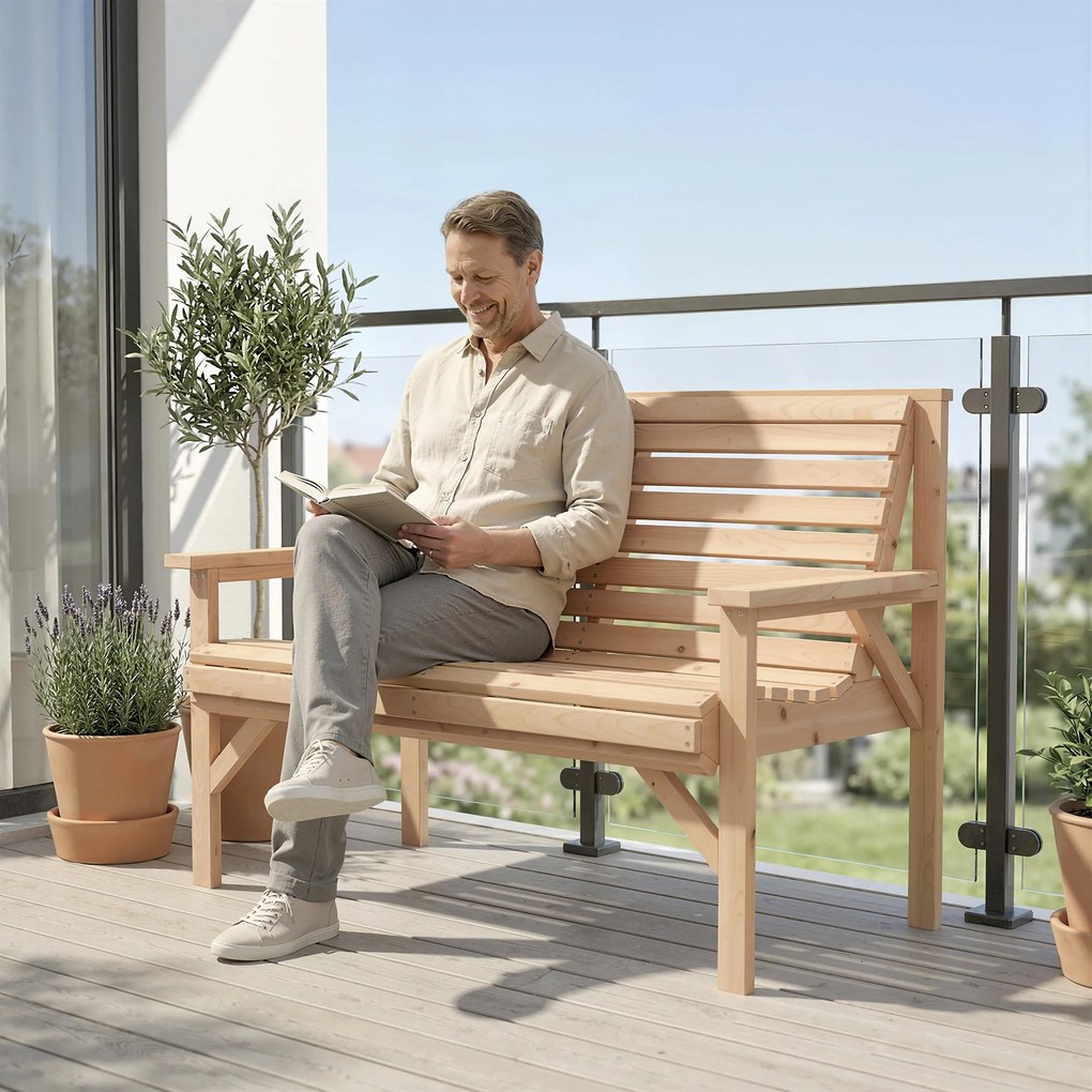 Outsunny 2-osobowa ławka ogrodowa z drewna, ławka z podłokietnikami i oparciem, meble outdoor do balkonu, tarasu, ogrodu | Aosom PL