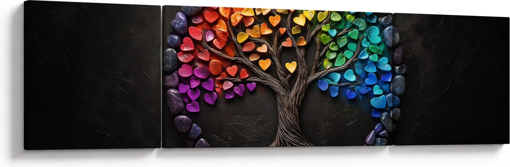 Obraz – Drzewo pełne kolorowych serc (170x50 cm)