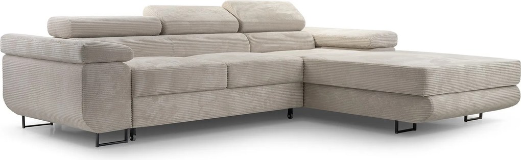 Masseno Narożnik GIULIO z funkcją spania i pojemnikiem na pościel Narozniki L, Rozkładana sofa - Beżowy, POSO 100