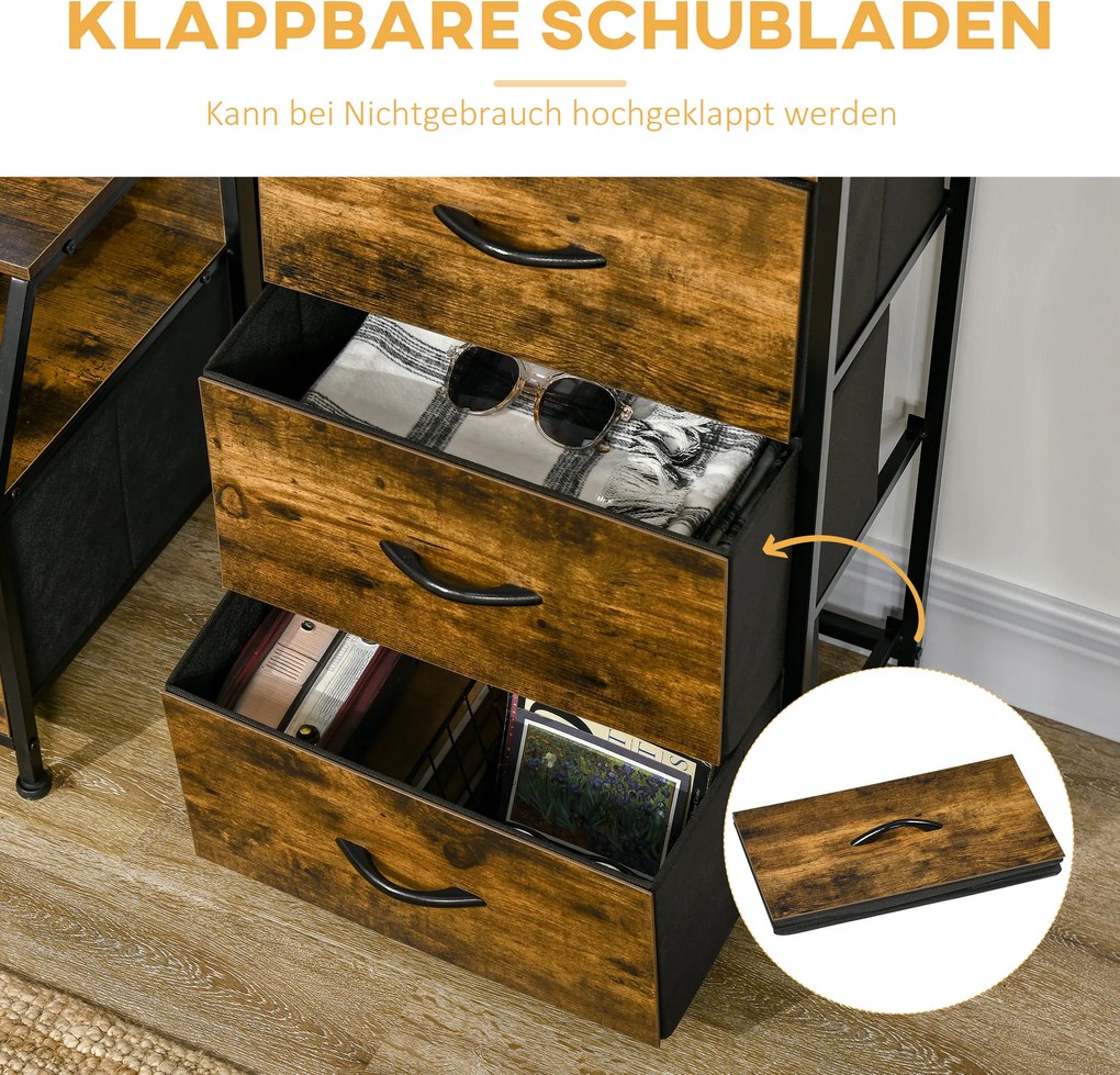 HOMCOM Szafka do przechowywania z szufladami materiałowymi półki MDF metalowa rama brązowa | Aosom PL