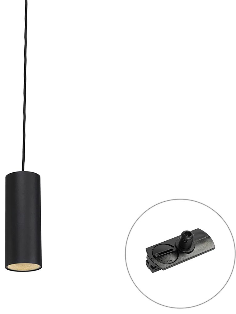 Designerska lampa wisząca czarna z adapterem szynowym 1-fazowym - Iconic Tubo