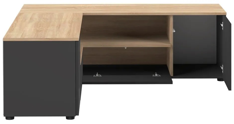 Czarna szafka pod TV w dekorze dębu 130x46 cm Angle – TemaHome