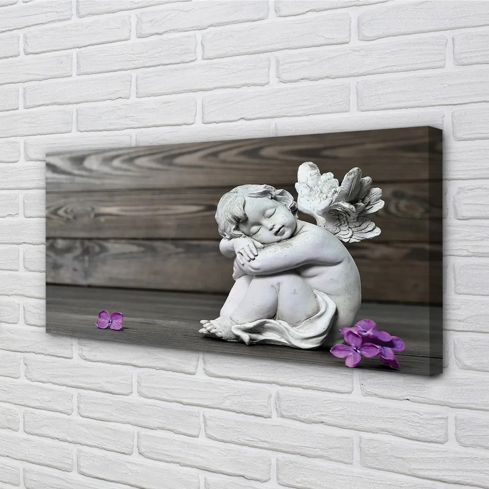 Duży obraz na płótnie Śpiący Anioł w Kwiatach na Deskach