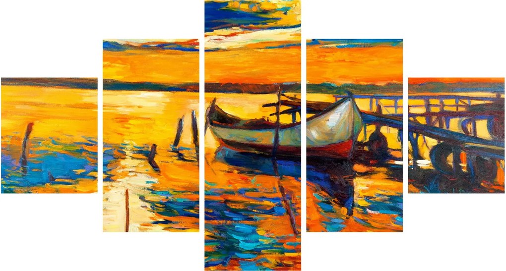 Obraz - Łódź o zachodzie słońca (125x70 cm)