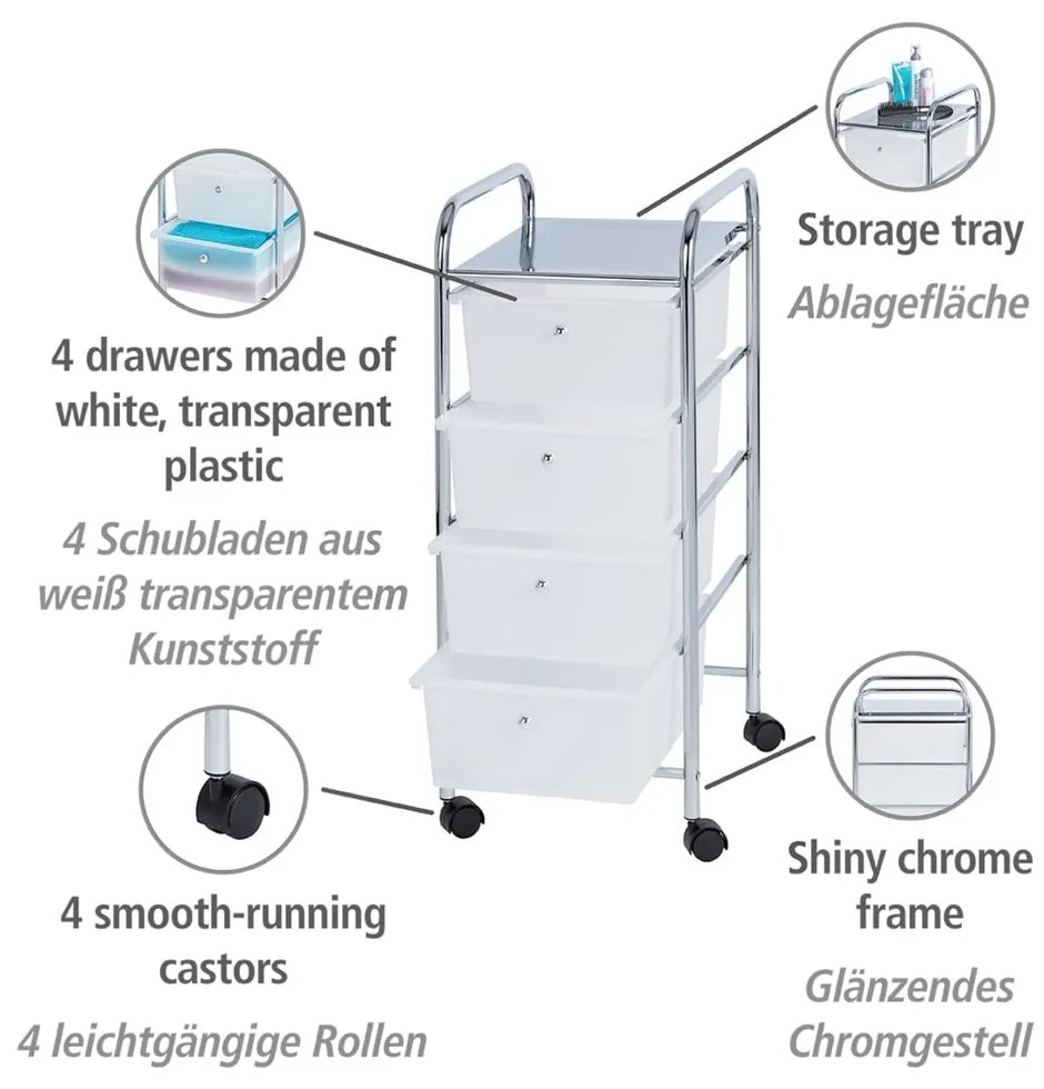 Regał łazienkowy na kółkach z 4 szufladami Wenko Messina