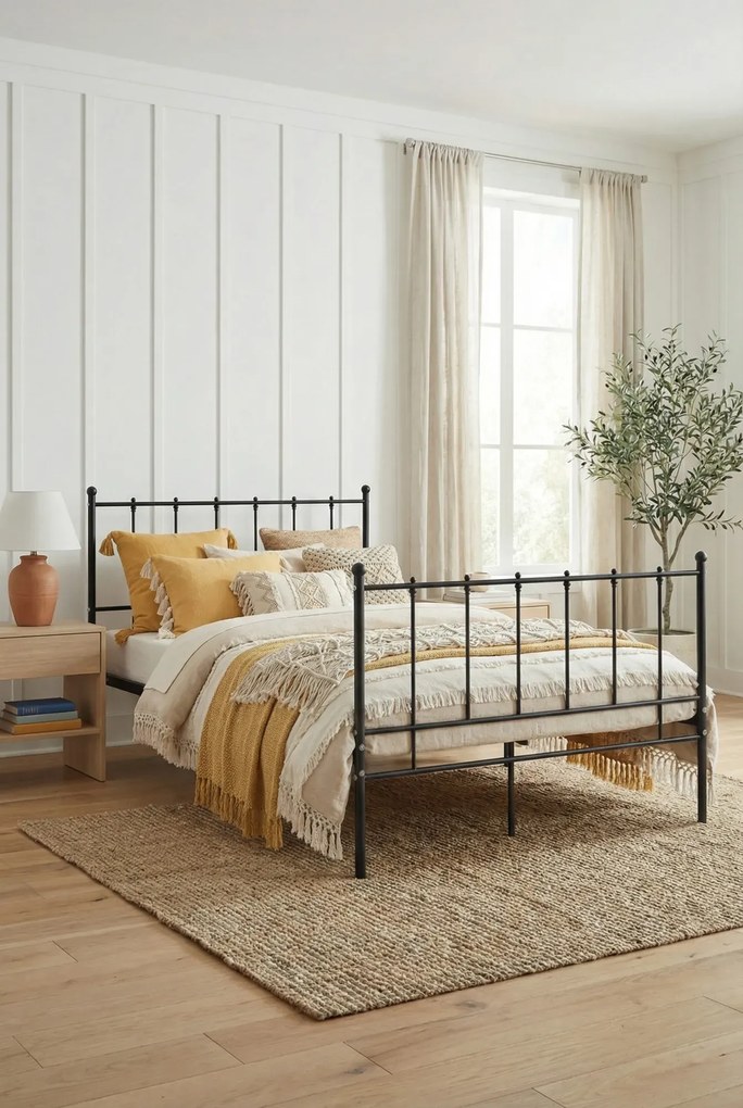 Czarne metalowe łóżko z zagłówkiem 120x200 cm F9-S50