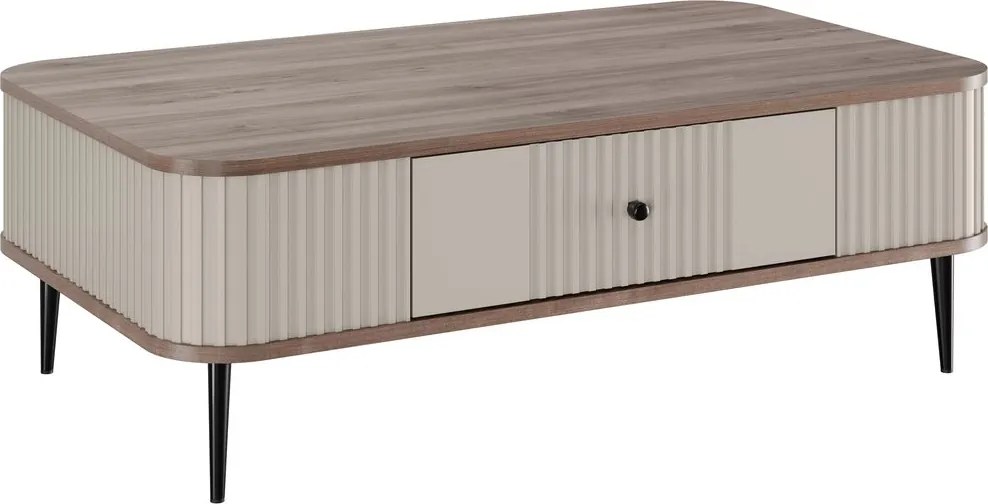 Stolik kawowy Vesper 103x60 cm z szufladą - kaszmir / orzech / czarne nogi