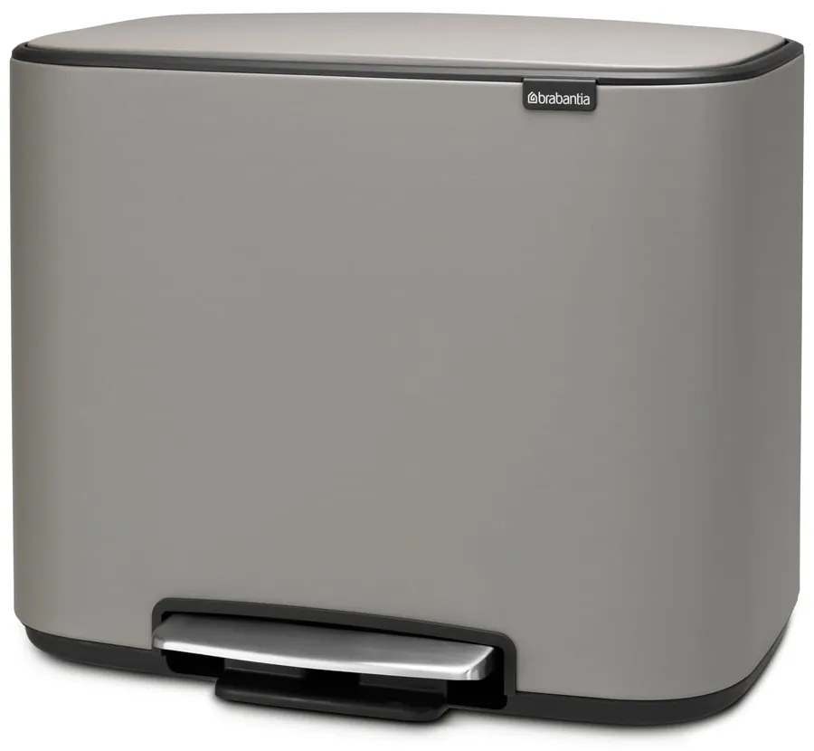 Jasnoszary stalowy kosz na śmieci z pedałem do segregacji odpadów 34 l Bo – Brabantia