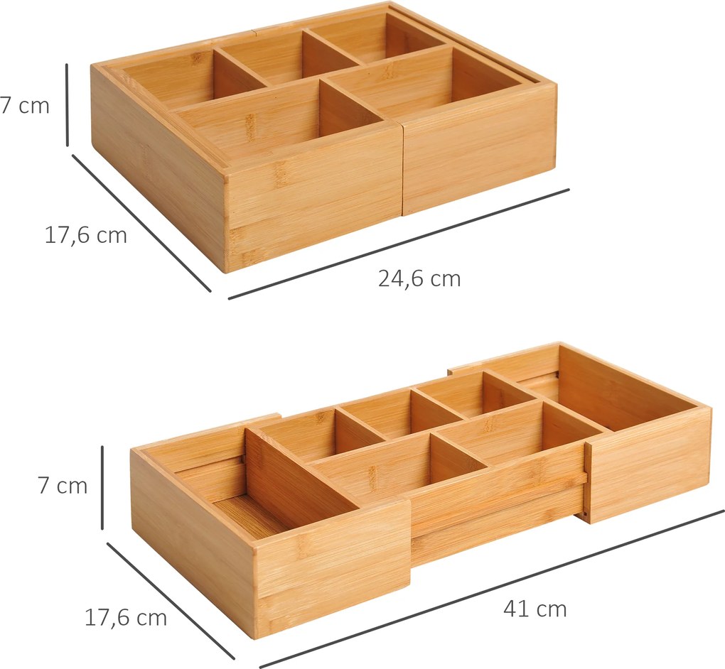 HOMCOM Organizer do szuflady Rozsuwany 5-7 przegródek Bambusowy Pudełko do przechowywania Naturalny 246x176x7cm | Aosom PL