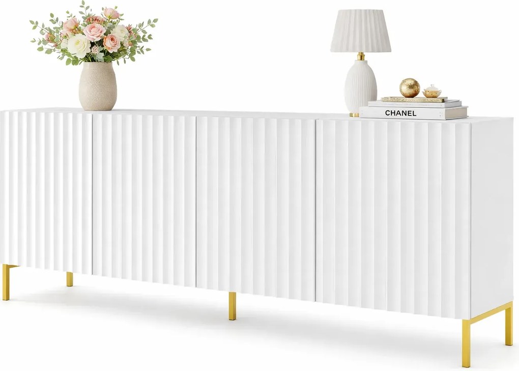 Biała komoda glamour z lamelami na złotych nogach L5-H47