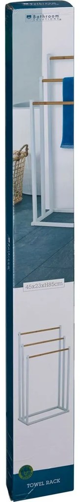 Wieszak metalowy na ręczniki Bambus 45 × 23 × 85 cm, biały