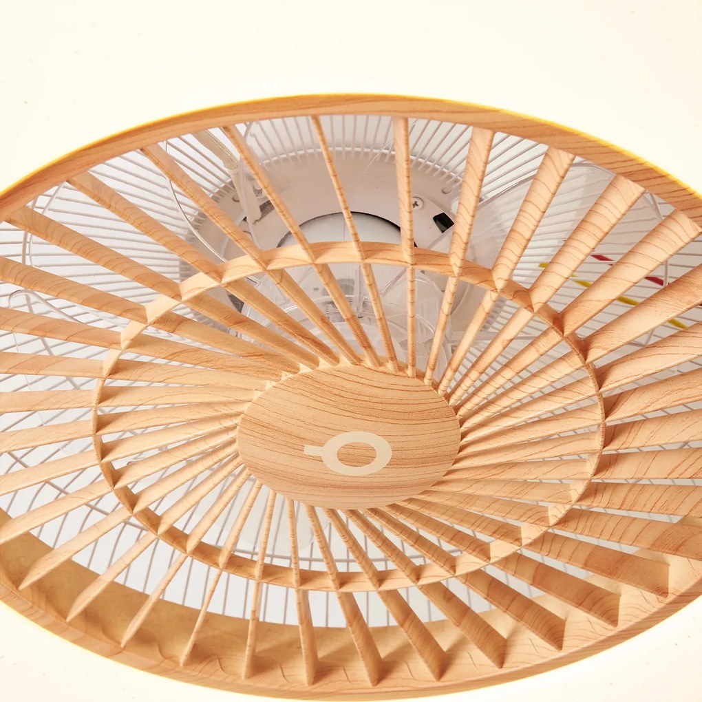 Wentylator sufitowy z nadrukiem drewna z efektem gwiazdy 60 cm z LED z możliwością ściemniania z pilotem - Climo