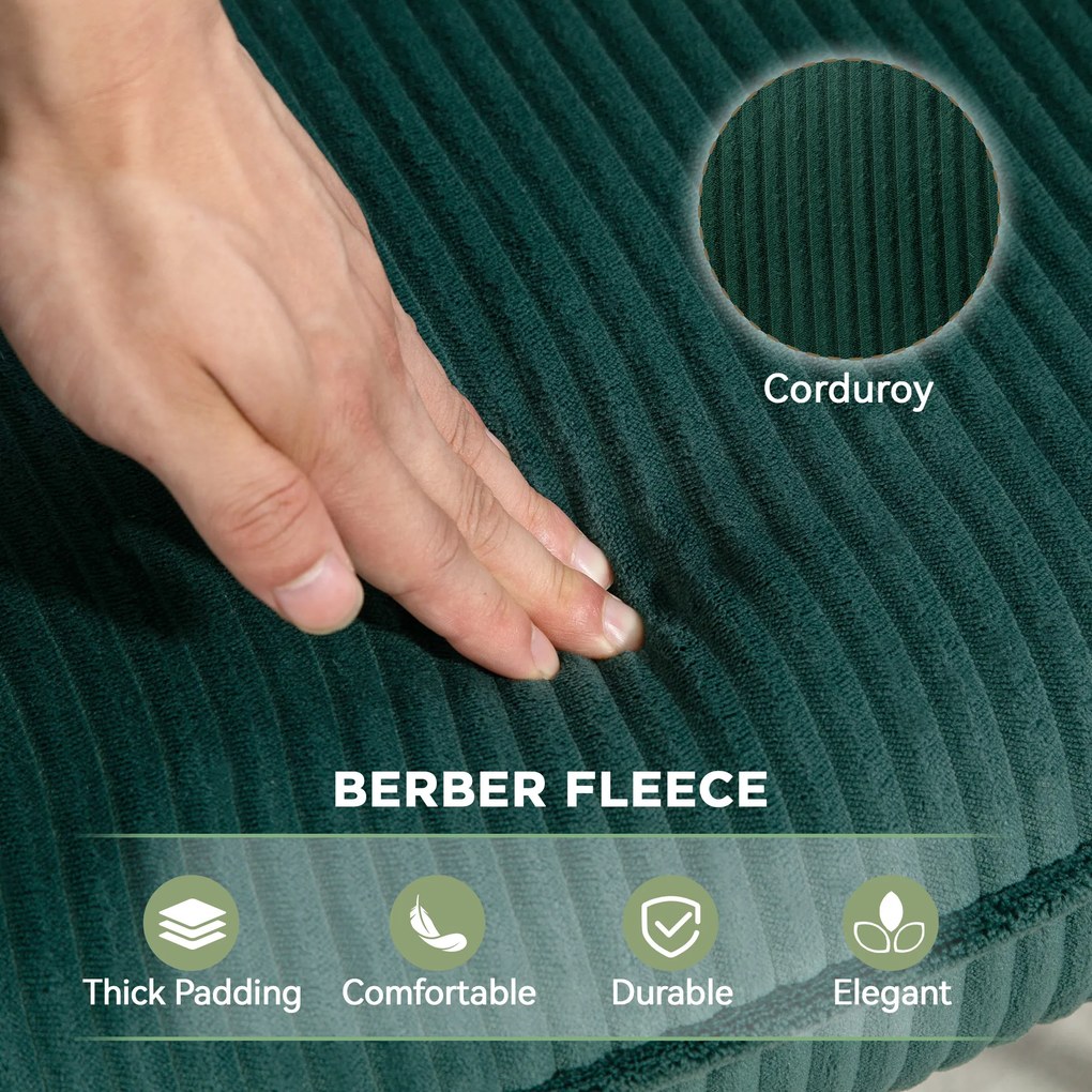 HOMCOM Fotel bujany, Płózki z drewna bukowego, Grube tapicerowanie, Ciemnozielony, do 120 kg