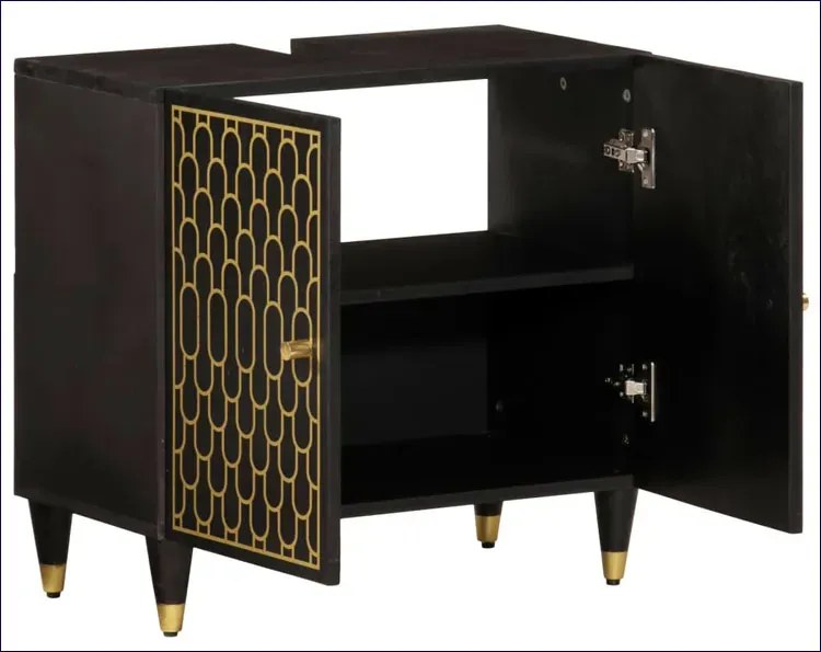 Czarna drewniana szafka stojąca pod umywalkę retro A3-M11