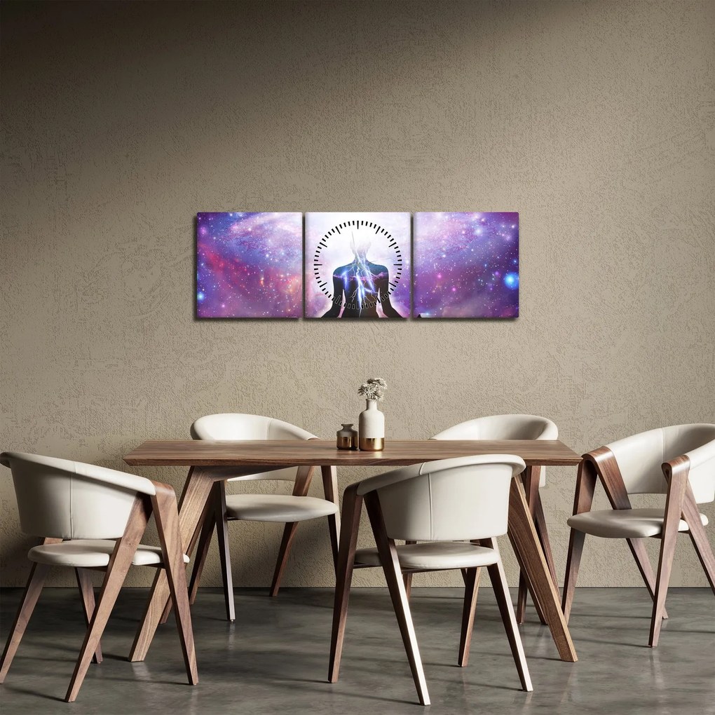 Obraz - Łączenie się z wszechświatem (z zegarem) (90x30 cm)