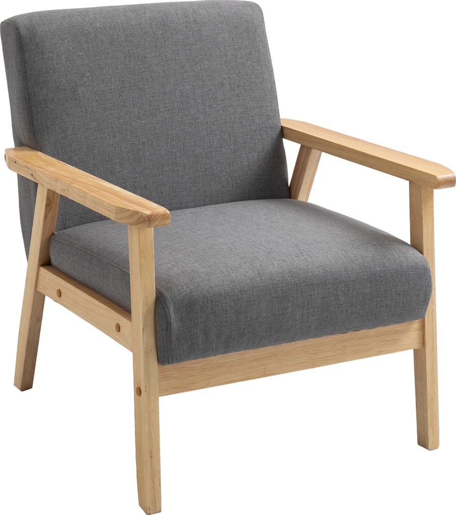 HOMCOM Stylowy Fotel Skandynawski - Lite Drewno, Imitacja Lnu, Szary Kolor, Akcentowy Design | Aosom PL