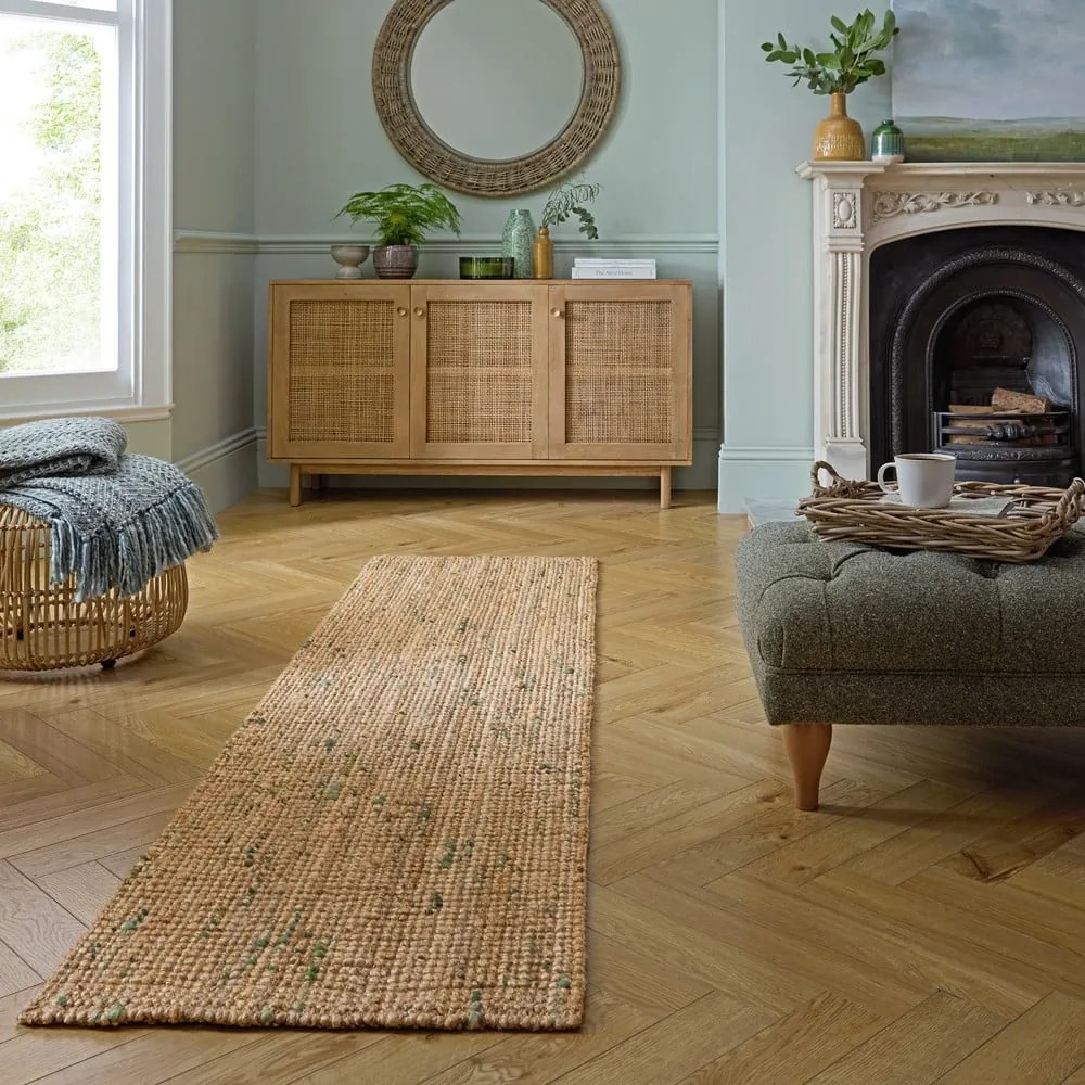 Zielono-naturalny dwustronny chodnik z juty tkany ręcznie 60x230 cm Jute Boucle Green – Flair Rugs