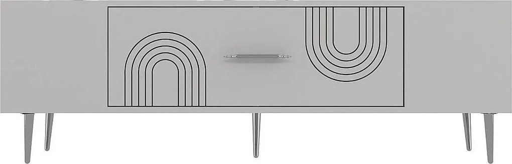 Stojak pod telewizor – 150 cm x 48,2 cm x 29,6 cm – Biały i srebrny – Płyta wiórowa pokryta melaminą