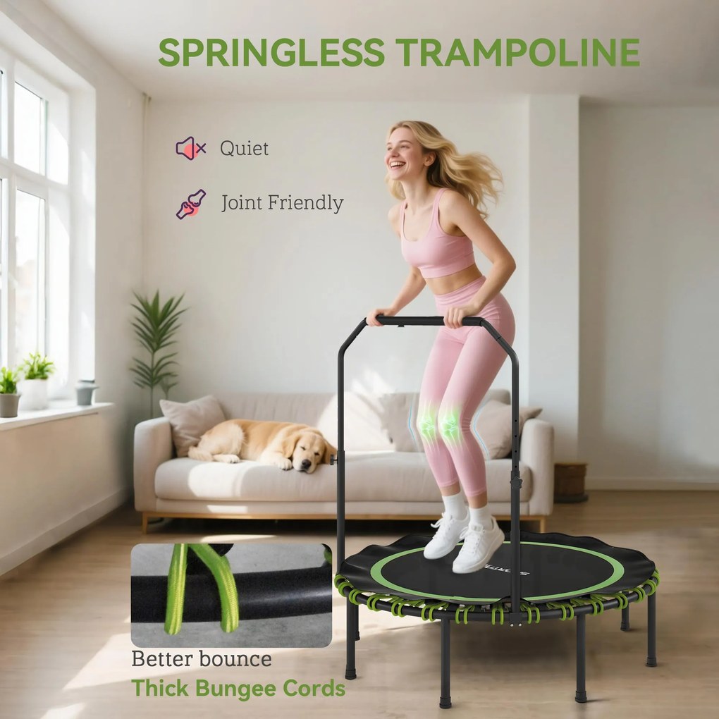 SPORTNOW Trampolina fitness z regulowaną poręczą, Trampolina sportowa do wewnątrz i na zewnątrz, Stal, Tworzywo sztuczne, Zielona