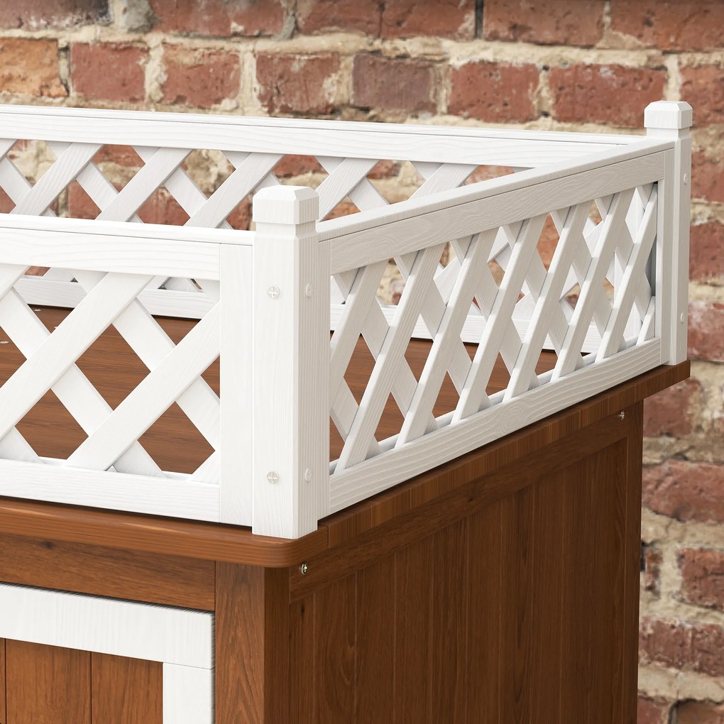 PawHut Dwupoziomowy Domek dla Kota z Balkonem i Schodami, dla Wewnątrz i Na Zewnątrz, dla Kotów i Królików, Drewno Świerkowe, Brązowy