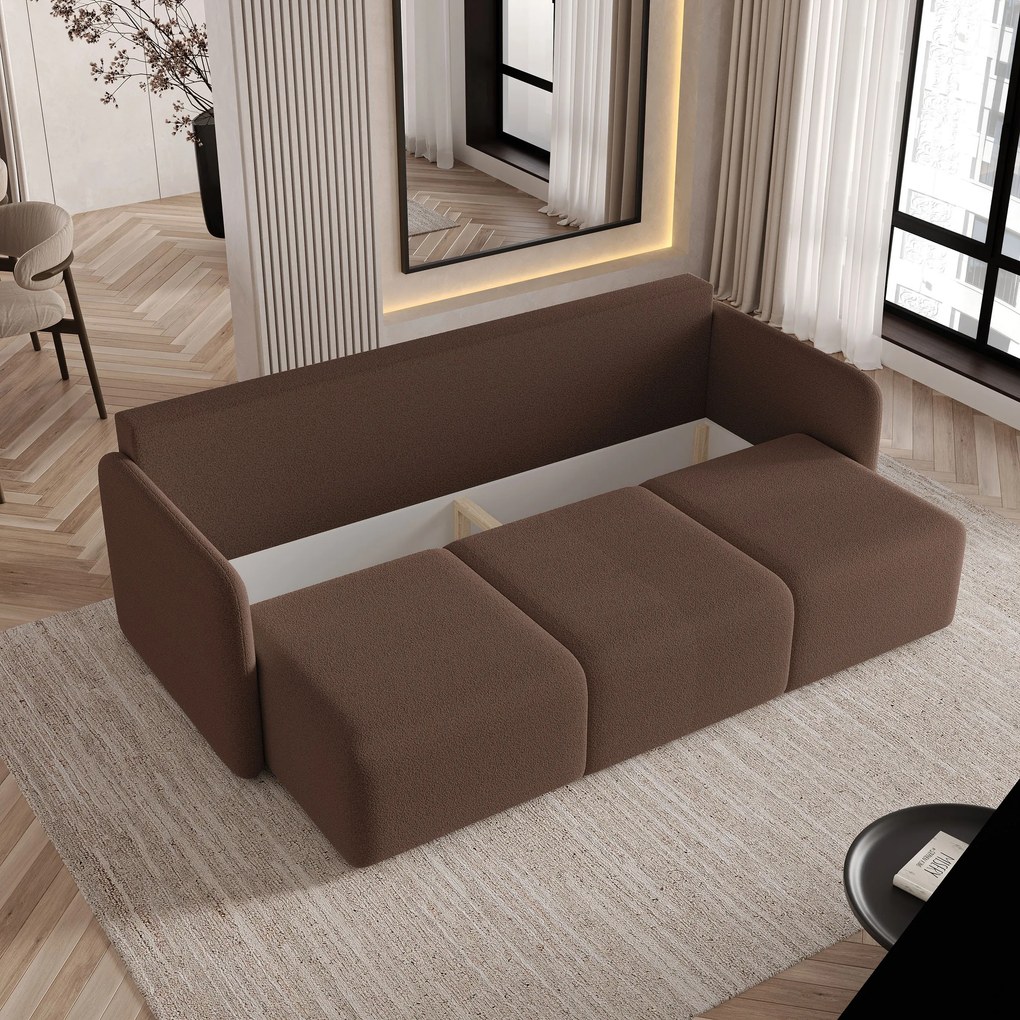 Masseno Sofa SUVI III z funkcją spania i pojemnikiem na pościel, Rozkładana sofa - Brązowy, QUELLE 25