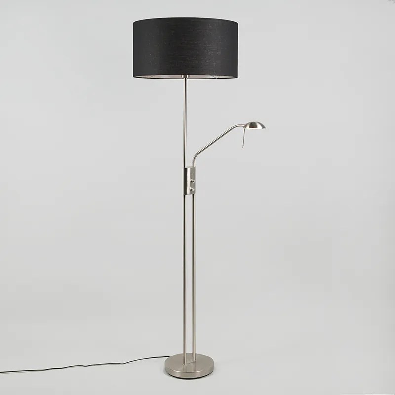 Lampa stojąca ze stali i czarna z regulowanym ramieniem do czytania - Luxor Nowoczesny Oswietlenie wewnetrzne