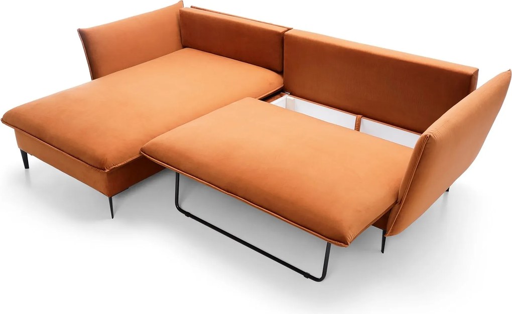 Masseno Narożnik SOLE z funkcją spania i pojemnikiem na pościel Narozniki L, Rozkładana sofa - Ceglasty, MAGIC VELVET 2213