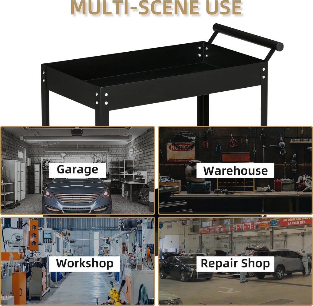 DURHAND Wózek Warsztatowy, 2 Półki, Na Kółkach, Stal, do 150 kg, 84,5 x 38 x 84 cm, Czarny