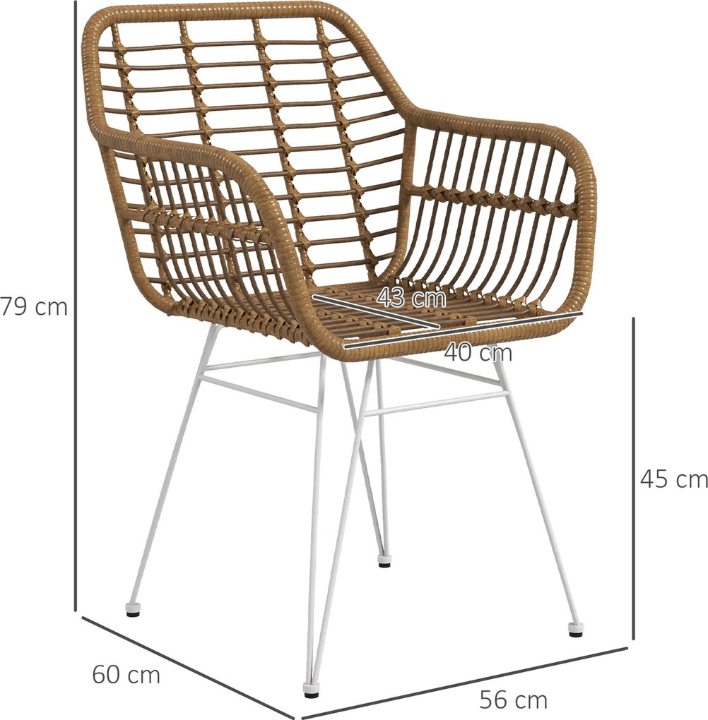 HOMCOM Zestaw 2 Krzesła Boho Kuchenne PE-Rattan Wymiary 56x60x79 cm Naturalny Biały | Aosom PL