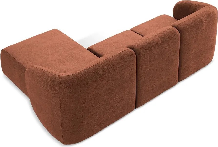 Narożnik z tkaniny szenilowej (prawostronny/z szezlongiem) w kolorze terakoty Lani – Makamii