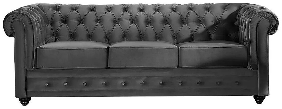 Kanapa 3-osobowa i 2 fotele CHESTERFIELD - Antracytowy welur