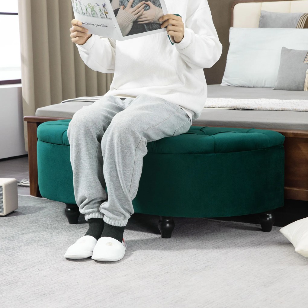 HOMCOM Stołek z miejscem do przechowywania, 2-w-1, wyściełany, z pokryciem z aksamitu, hydrauliczne amortyzatory, 120 x 46 x 42 cm, Niebieski