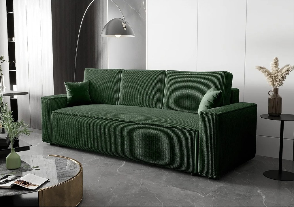 BEDANTE Sofa AMBRO Poso 14 z funkcją spania, zielony, sofa z pojemnikiem, skrzynia na pościel, kanapa do salonu, kanapa, sofa, sofa z funkcją spania
