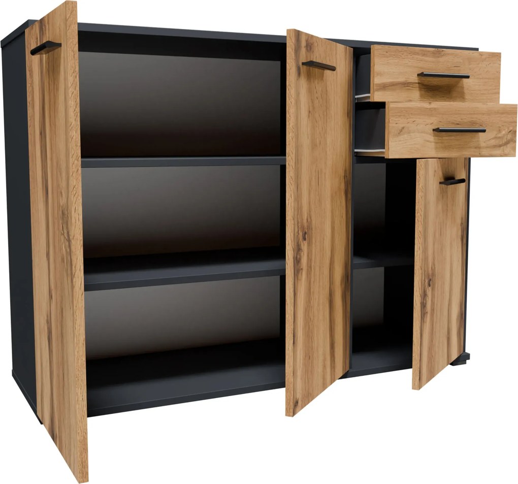 Komoda z szufladami i szafką do przechowywania grafit + dąb wotan R5-N90