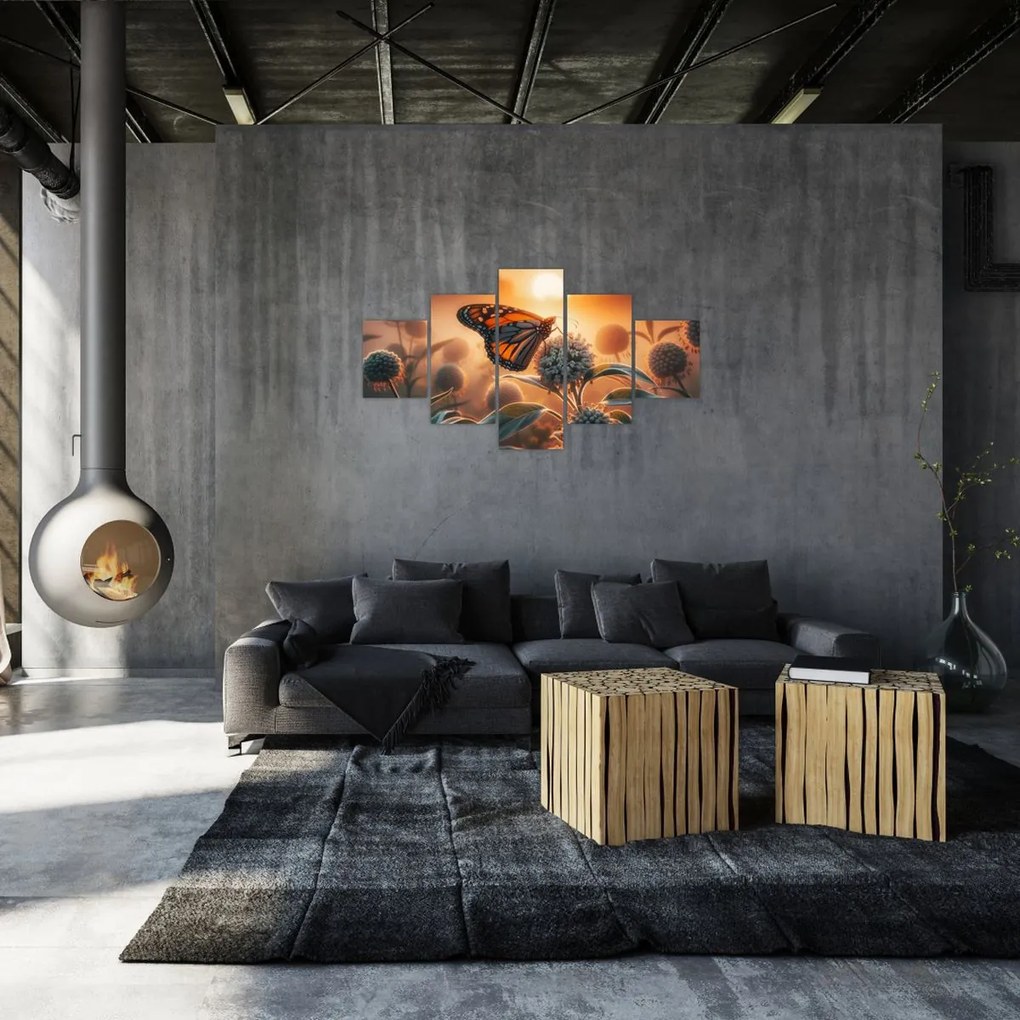 Obraz – Motyl w zachodzącym słońcu (125x70 cm)